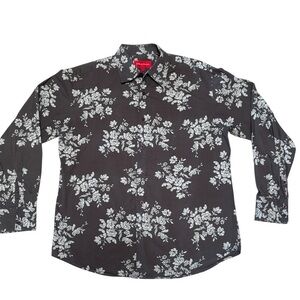 Paisley & Gray Black Button-Down Shirt with White Floral Pattern